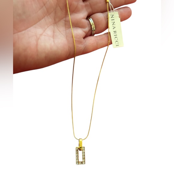 NINA RICCI Crystal Pendant Gold Plated 16” Necklace - Picture 12 of 12